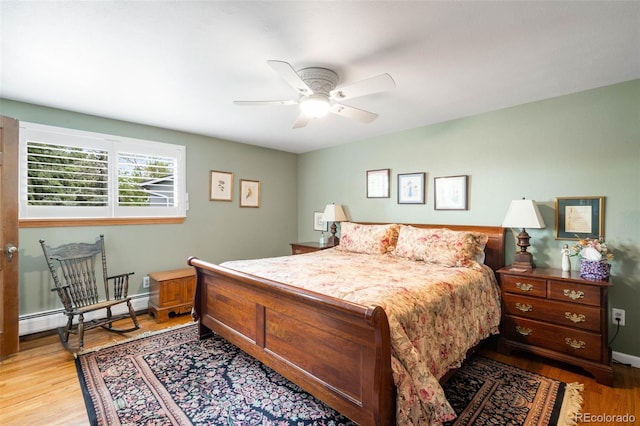 9765 W 77th Dr, Arvada, CO 80005 - bedroom featuring wood finished floors, a baseboard radiator, and ceiling fan