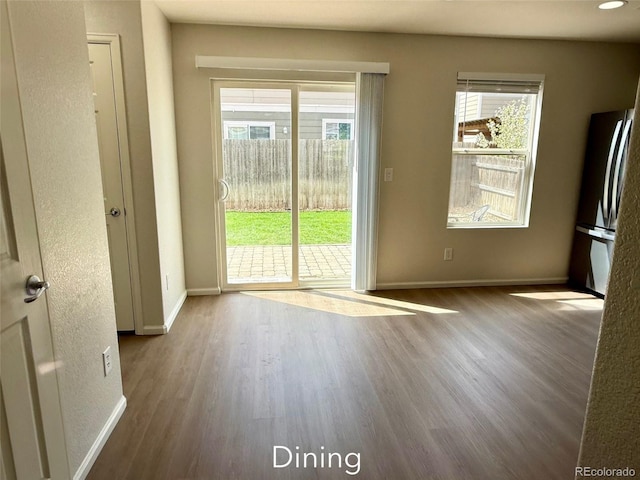 10676 Forester Pl, Longmont, CO 80504 - unfurnished dining area with wood finished floors, healthy amount of natural light, and baseboards