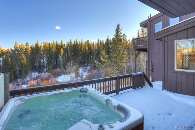 965 Four Oclock Rd, Breckenridge, CO 80424 - view of pool with a deck, a forest view, and a hot tub