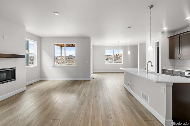 4543 Cholla Trl, Castle Rock, CO 80104 - unfurnished living room with healthy amount of natural light, light wood-type flooring, and a glass covered fireplace