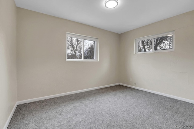 spare room with a wealth of natural light, carpet flooring, and baseboards