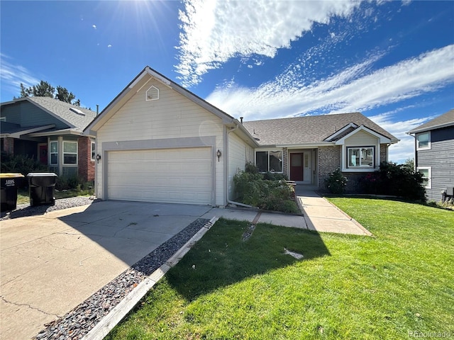 single story home with a front lawn and a garage