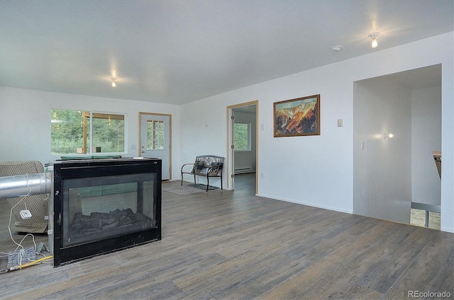 18340 S Lake Rd, Buena Vista, CO 81211 - living room with wood finished floors, baseboards, and baseboard heating