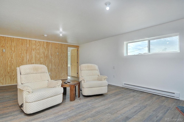 18340 S Lake Rd, Buena Vista, CO 81211 - sitting room featuring a baseboard heating unit, wood finished floors, and baseboards