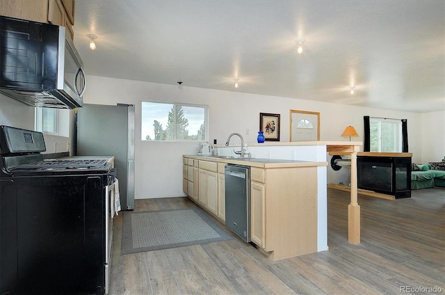 18340 S Lake Rd, Buena Vista, CO 81211 - kitchen with appliances with stainless steel finishes, light wood-style floors, plenty of natural light, and open floor plan