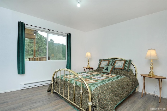 18340 S Lake Rd, Buena Vista, CO 81211 - bedroom featuring wood finished floors and a baseboard heating unit