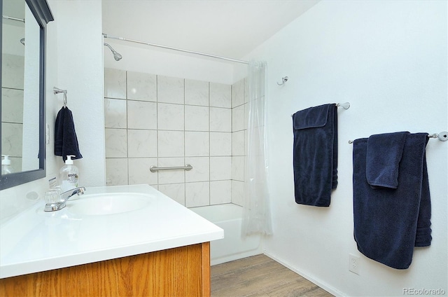 18340 S Lake Rd, Buena Vista, CO 81211 - full bathroom featuring vanity, shower / washtub combination, and wood finished floors