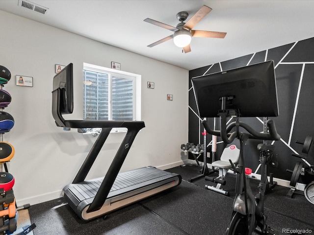 5716 Boston Ct, Denver, CO 80238 - workout room featuring baseboards and a ceiling fan