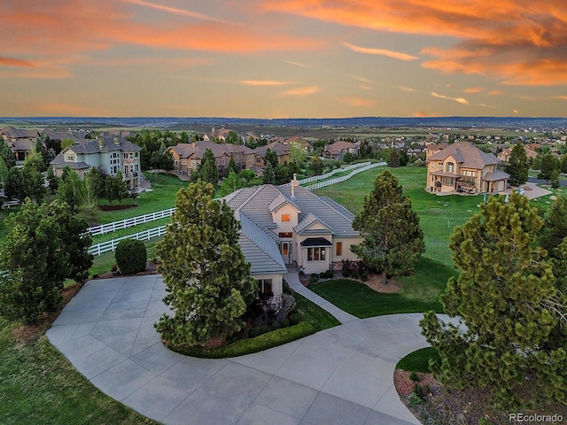 aerial view at dusk of a residential view