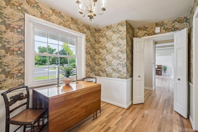 3225 S Race St, Englewood, CO 80113 - office space with wallpapered walls, wainscoting, light wood finished floors, and a chandelier