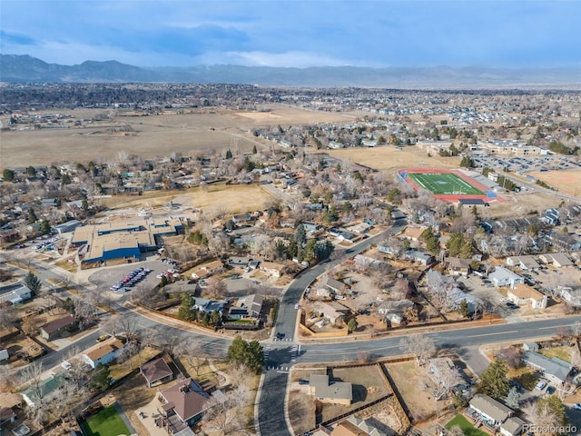 bird's eye view with a mountain view