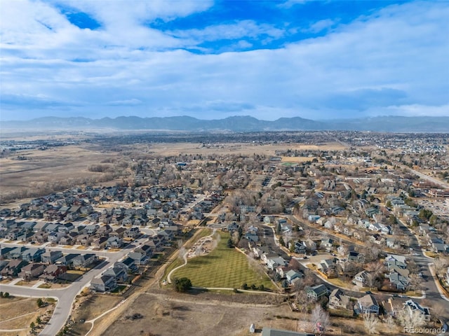 drone / aerial view featuring a mountain view