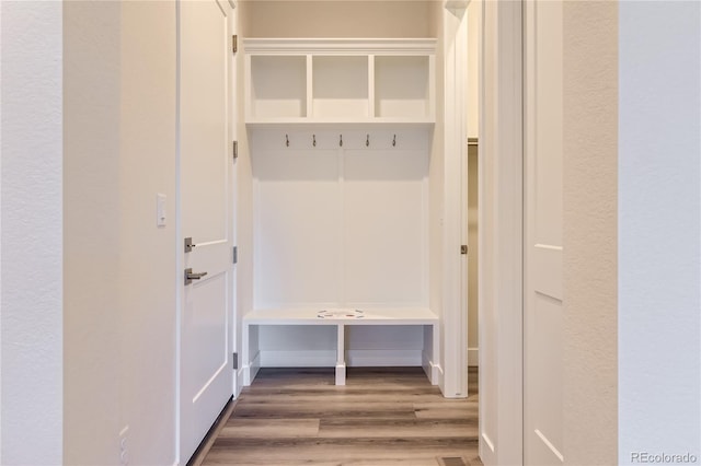 mudroom with hardwood / wood-style floors