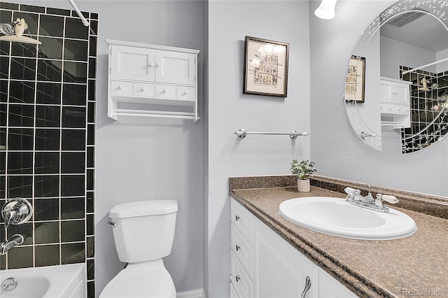 bathroom featuring vanity, toilet, and shower / bathtub combination