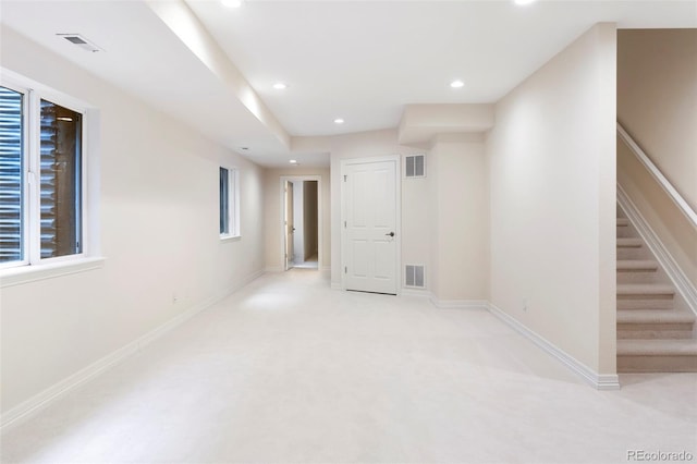 538 Cook St, Denver, CO 80206 - unfurnished room featuring recessed lighting, stairs, and light carpet