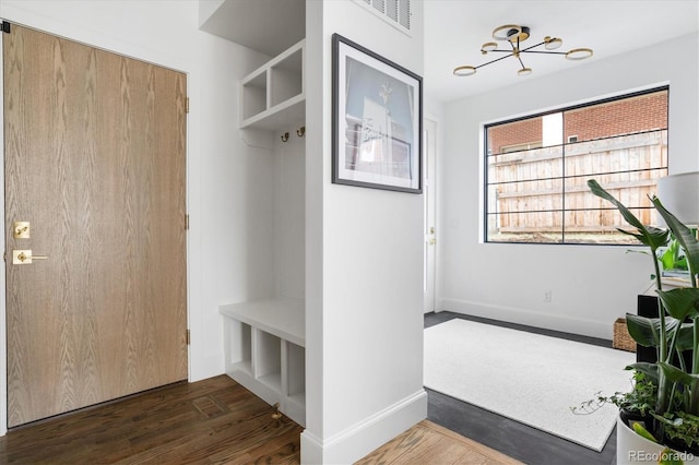 mudroom with dark wood-type flooring