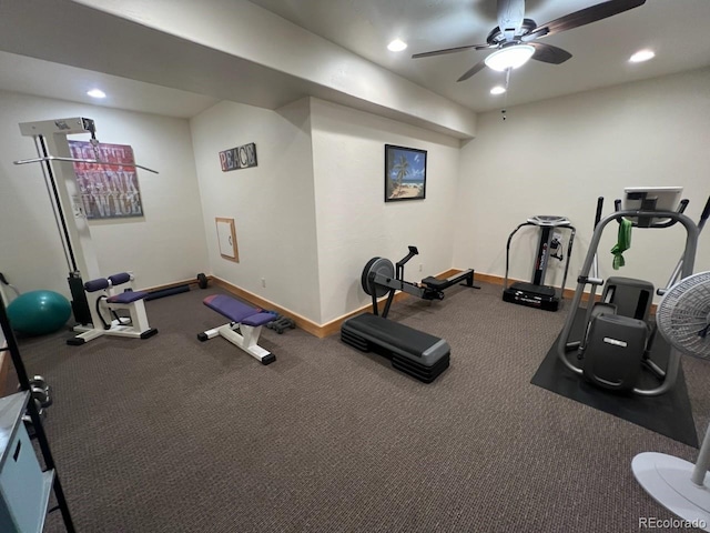 exercise area with ceiling fan