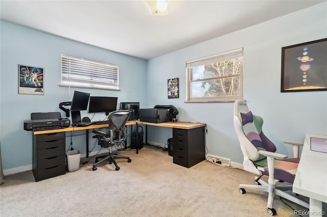 home office featuring light carpet