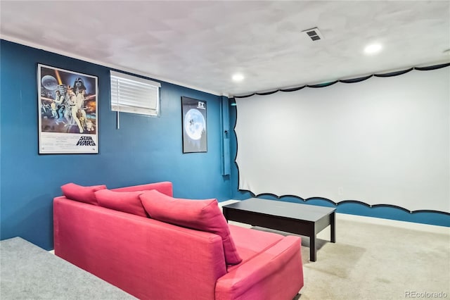 home theater with carpet flooring