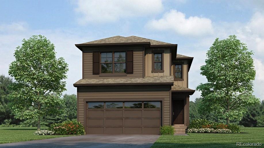 8464 Frasco Dr, Fountain, CO 80817 - view of front of house with an attached garage, driveway, and a front yard