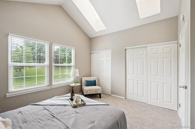 3078 W 107th Pl Unit D, Westminster, CO 80031 - bedroom with a skylight, carpet, multiple closets, and high vaulted ceiling