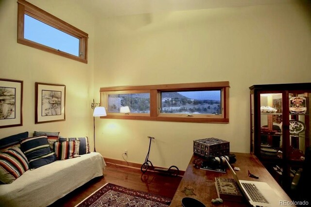 living room with dark wood-type flooring