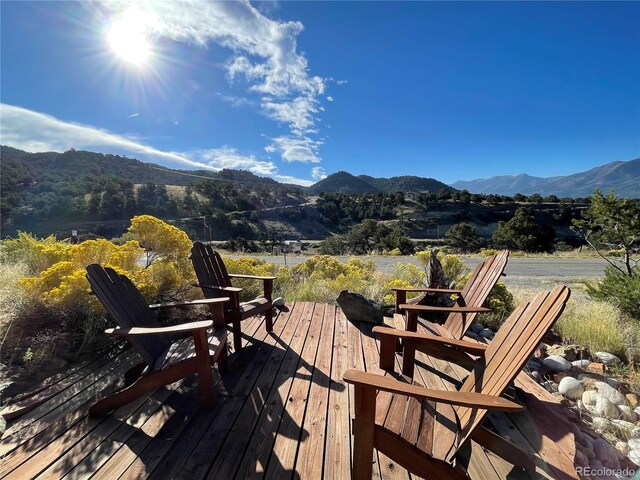 deck with a mountain view