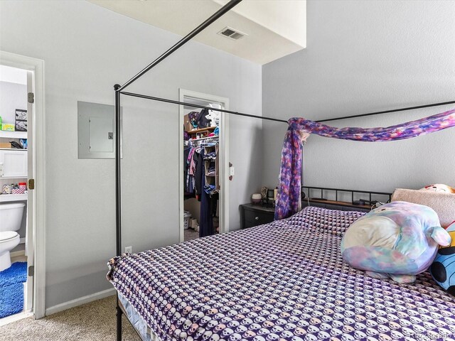 8361 S Upham Way Unit 209, Littleton, CO 80128 - bedroom with electric panel, carpet flooring, a walk in closet, a closet, and baseboards