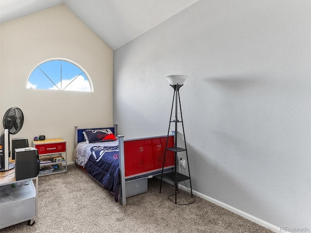 8361 S Upham Way Unit 209, Littleton, CO 80128 - bedroom featuring carpet flooring, vaulted ceiling, and baseboards
