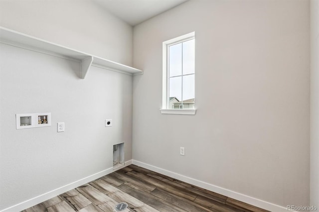2560 Wesley Ln, Lafayette, CO 80026 - clothes washing area with wood finished floors, laundry area, electric dryer hookup, baseboards, and hookup for a washing machine