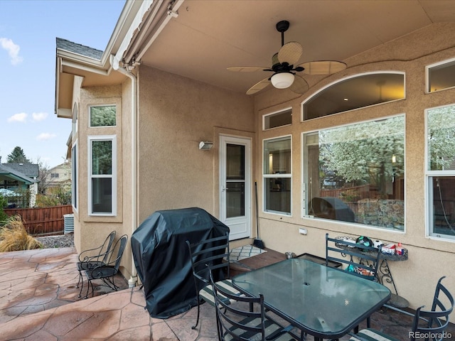 5497 W Prentice Ct, Littleton, CO 80123 - view of patio with a ceiling fan, area for grilling, and outdoor dining space