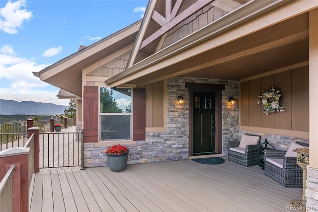 854 Dick Mountain Dr, Bailey, CO 80421 - wooden terrace featuring a mountain view
