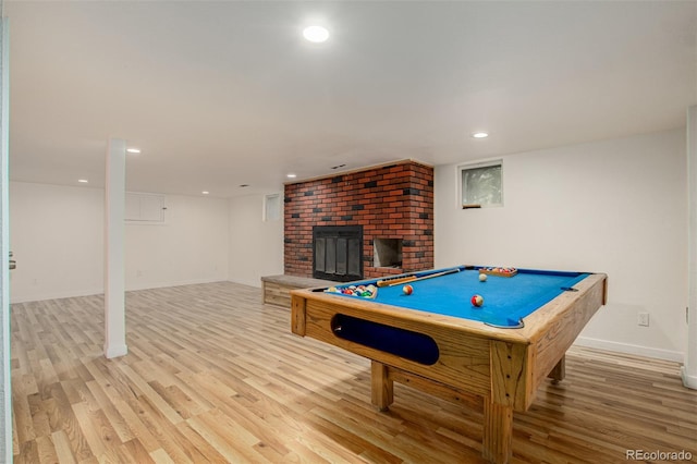 299 4th Ave, Limon, CO 80828 - recreation room with a fireplace, light wood-style floors, baseboards, billiards table, and recessed lighting