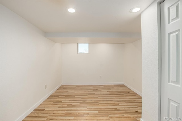 299 4th Ave, Limon, CO 80828 - basement featuring recessed lighting, light wood-type flooring, and baseboards