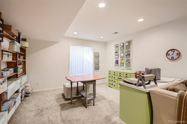 4565 E Mexico Ave Unit 3, Denver, CO 80222 - office area featuring light colored carpet, recessed lighting, and a stone fireplace