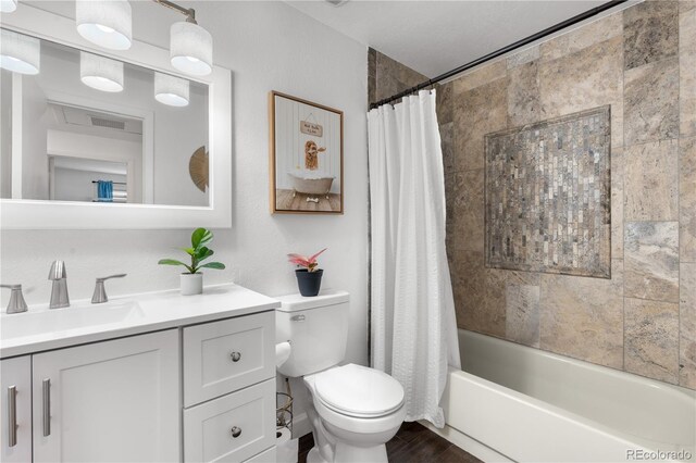 7132 Xavier Way, Westminster, CO 80030 - full bath featuring vanity, shower / bathtub combination with curtain, and wood finished floors
