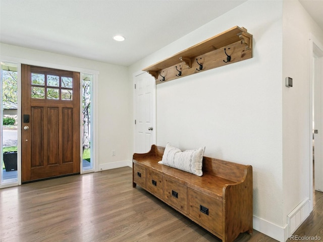 207 Iowa Dr, Golden, CO 80403 - mudroom featuring wood finished floors, baseboards, and recessed lighting