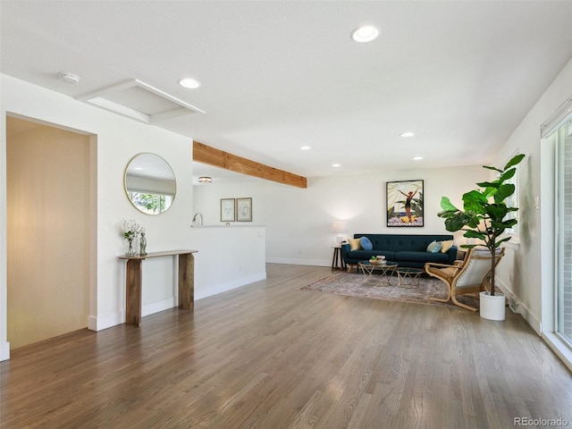 207 Iowa Dr, Golden, CO 80403 - sitting room with attic access, wood finished floors, recessed lighting, and baseboards