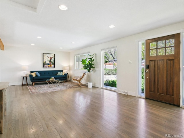 207 Iowa Dr, Golden, CO 80403 - foyer with wood finished floors, baseboards, and recessed lighting