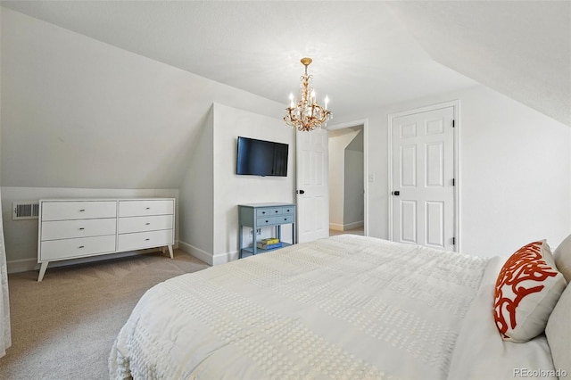 6830 Lamar St, Arvada, CO 80003 - carpeted bedroom featuring lofted ceiling, a chandelier, and baseboards
