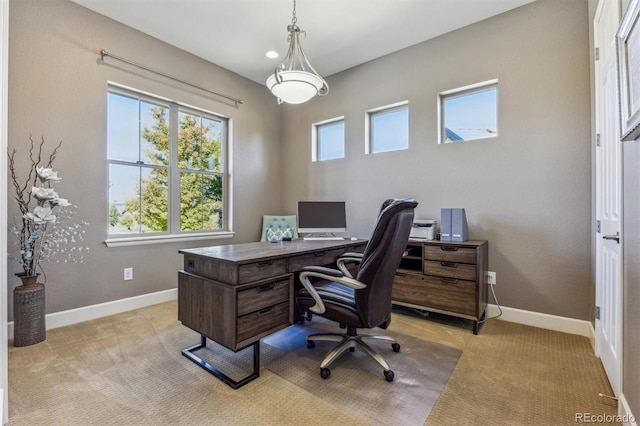 view of carpeted home office