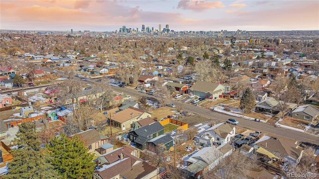 view of aerial view at dusk