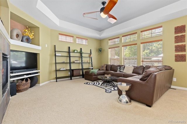 2488 Lake Vista Dr, Broomfield, CO 80023 - carpeted living room featuring healthy amount of natural light and ceiling fan