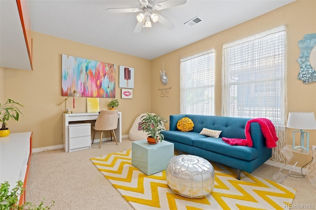 2488 Lake Vista Dr, Broomfield, CO 80023 - carpeted living area featuring ceiling fan and baseboards