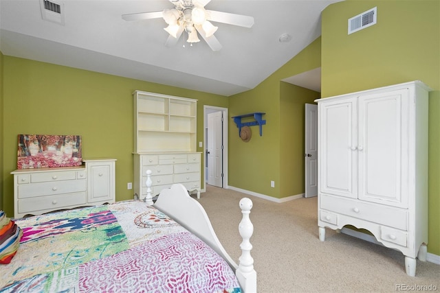 2488 Lake Vista Dr, Broomfield, CO 80023 - bedroom with light colored carpet, a ceiling fan, and lofted ceiling