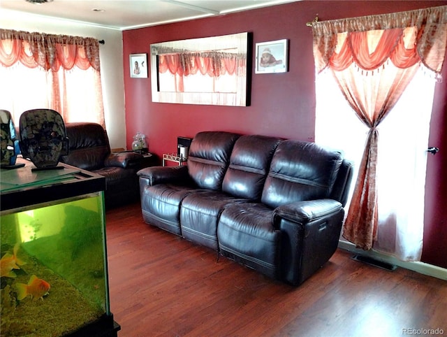 living room with wood finished floors