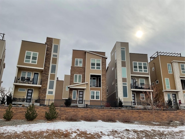 view of snow covered property