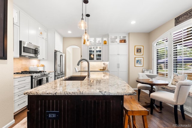 6772 Tiger Tooth, Littleton, CO 80124 - kitchen with stainless steel appliances, dark wood-type flooring, backsplash, and recessed lighting