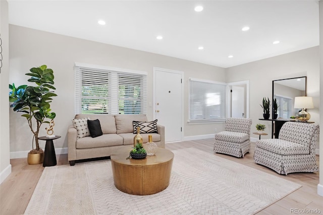 living room with light hardwood / wood-style floors