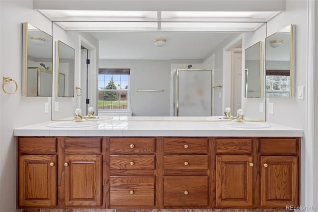 3566 E Meadow Creek Pl, Highlands Ranch, CO 80126 - full bath featuring a stall shower and double vanity